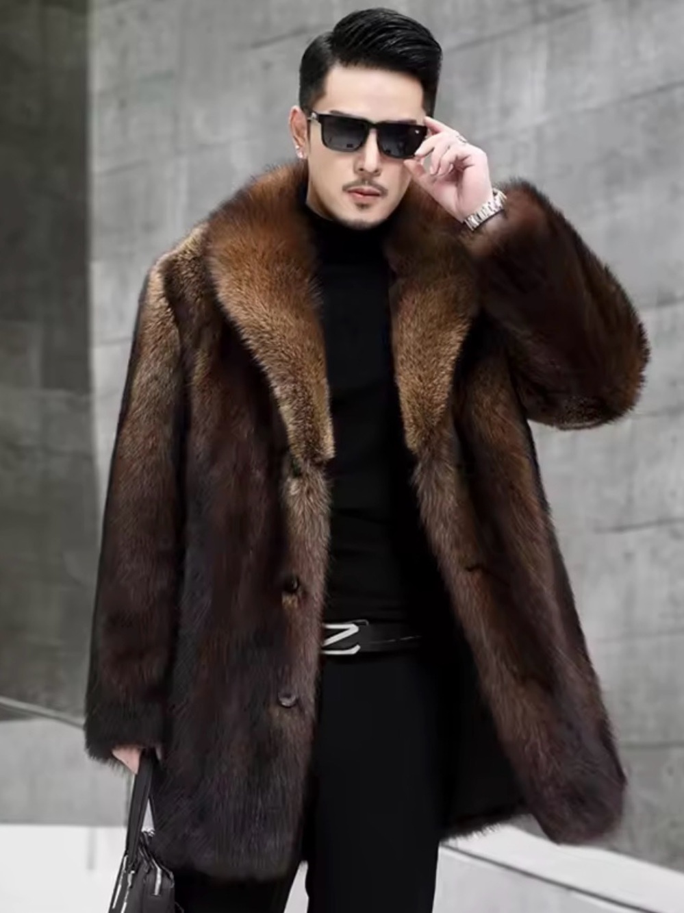 Men's Brown Fur Coat - Luxury Winter Jacket